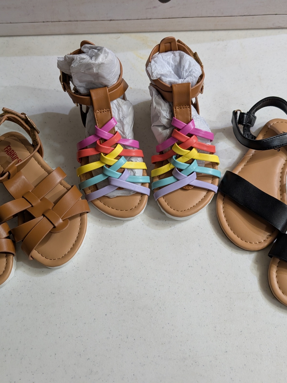 3 Pair Toddler Size 9 Fabkids Sandals Black White Multi Strappy Sandals -